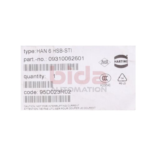 Harting HAN 6 HSB-STI Stifteinsatz Buchseneinsatz Pin Insert Socket Insert