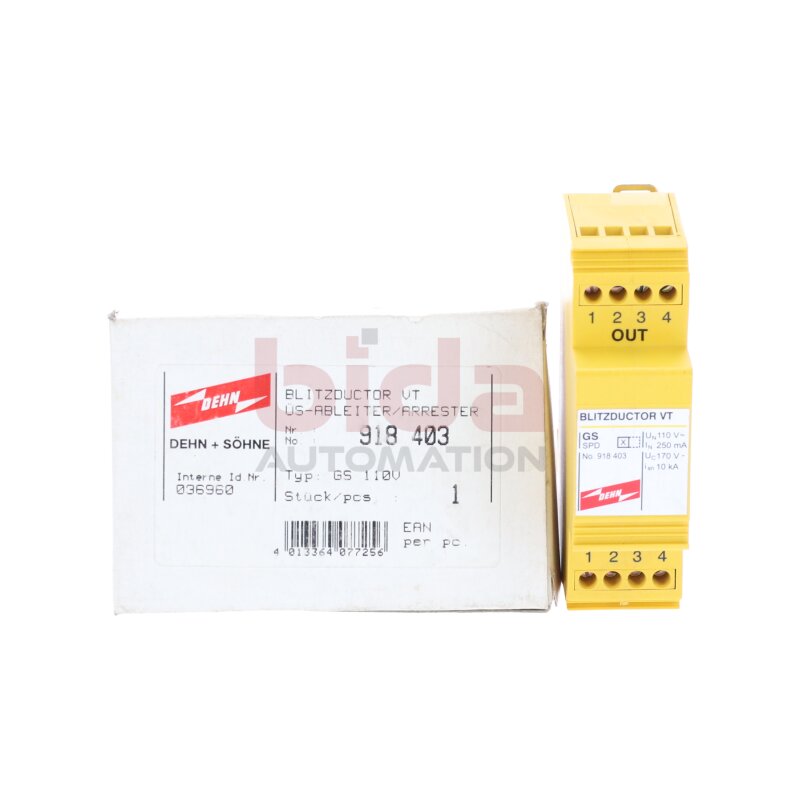 Dehn Blitzductor VT 918 403 Kompakter &Uuml;berspannungsableiter Compact Surge Arrester