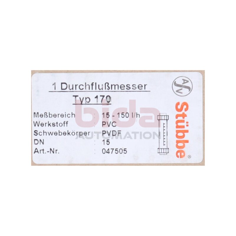 St&uuml;bbe Typ 170 Art.-Nr. 047505 Wasser  Durchflussmesser Water Flow Meter 15-150 l/h
