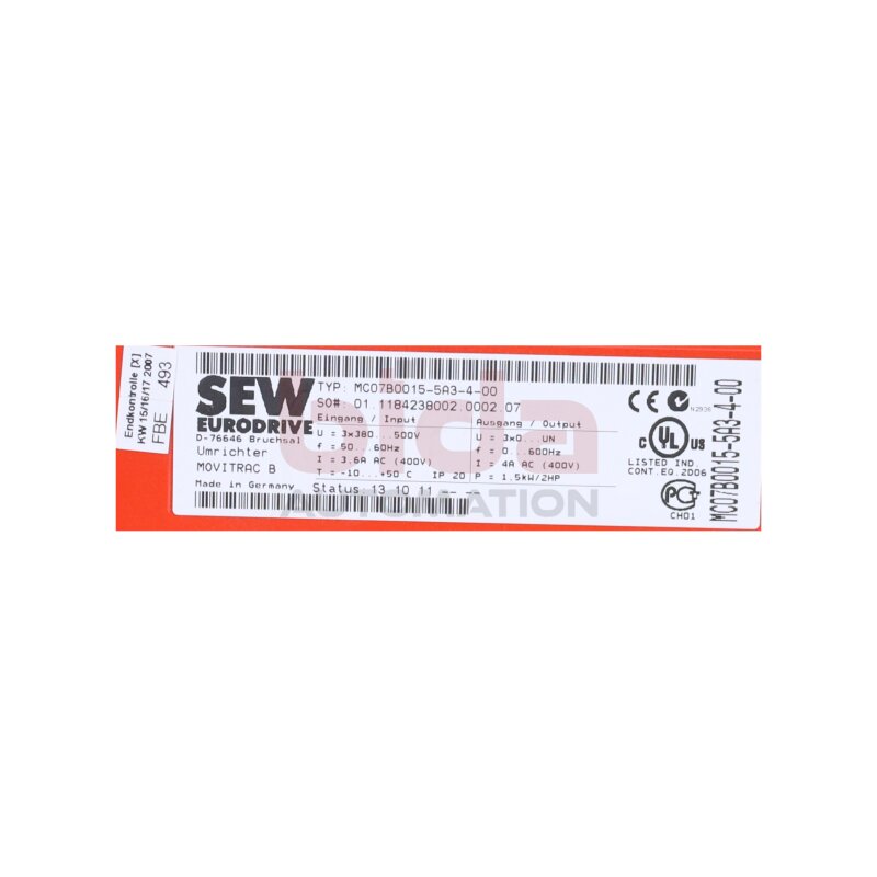 SEW Eurodrive MC07B0015-5A3-4-00 Movitrac B Umrichter Converter
