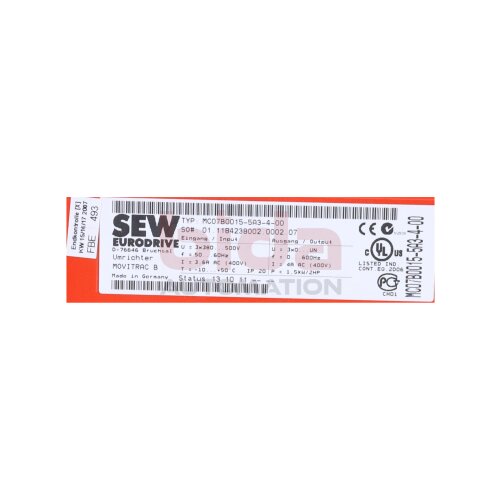 SEW Eurodrive MC07B0015-5A3-4-00 Movitrac B Umrichter Converter
