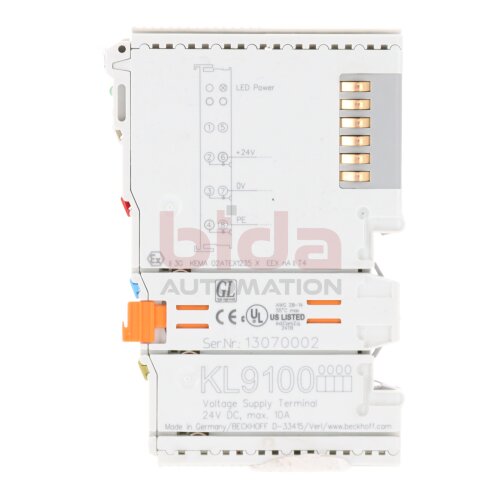 Beckhoff KL9100 Potenzialeinspeiseklemme Power Supply Terminal