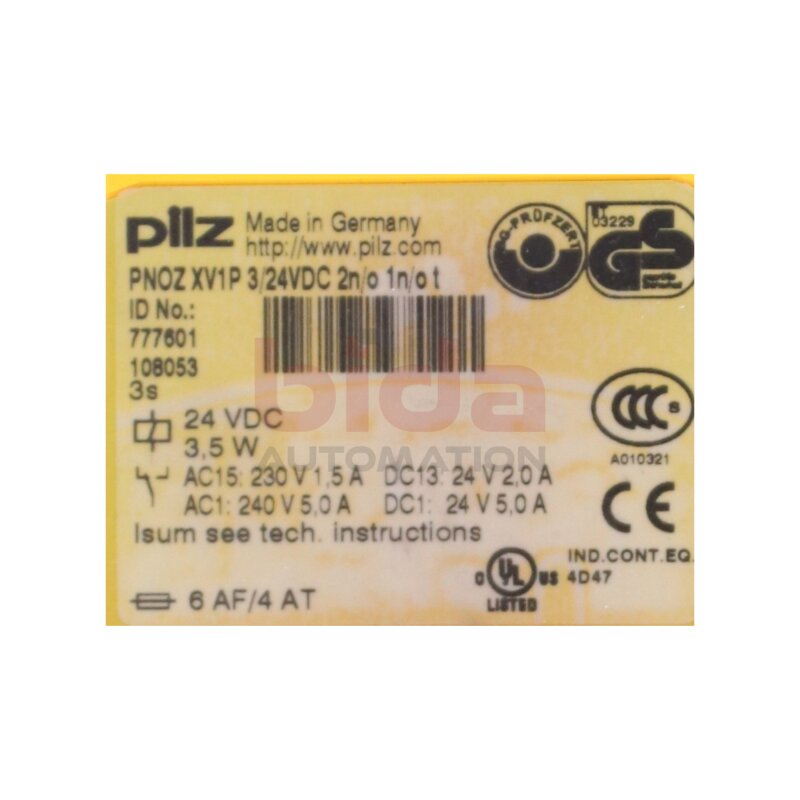 Pilz PNOZ XV1P 3/24VDC 2n/o 1n/o t (777601) Sicherheitsrelais Saftey Relay