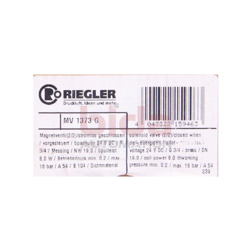 Riegler MV 1373 G Magnetventil stromlos geschlossen solenoid valve 24V