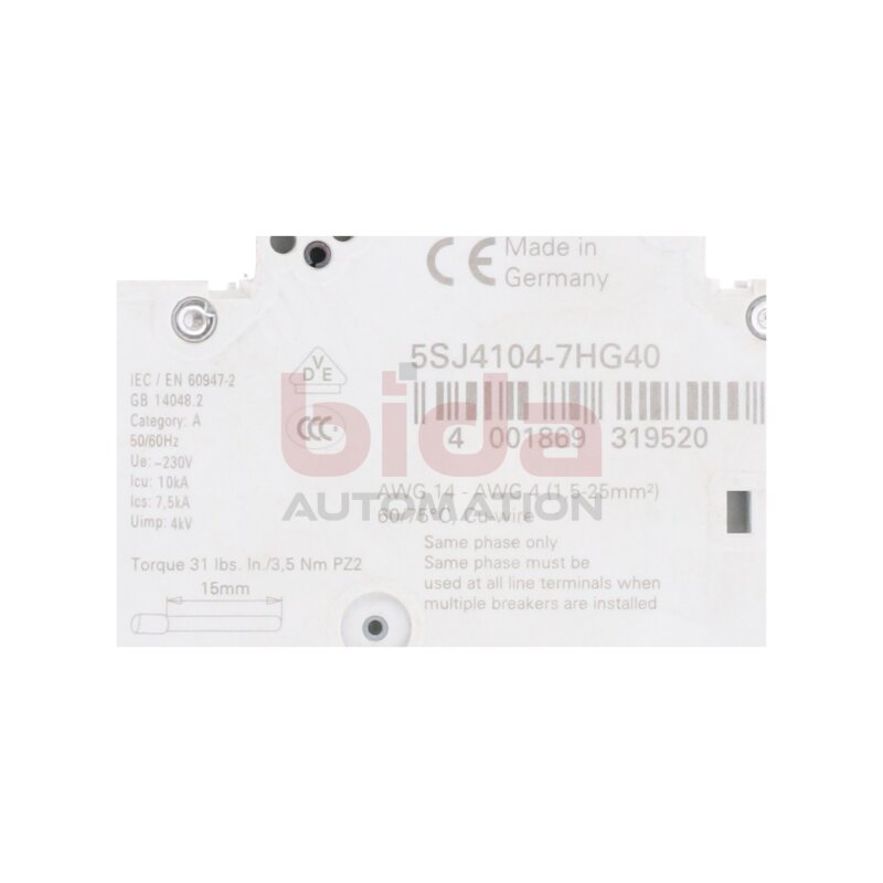 Siemens 5SJ4104-7HG40 Leistungsschalter Circuit Breaker
