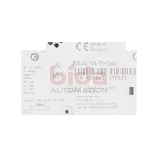 Siemens 5SJ4104-7HG40 Leistungsschalter Circuit Breaker