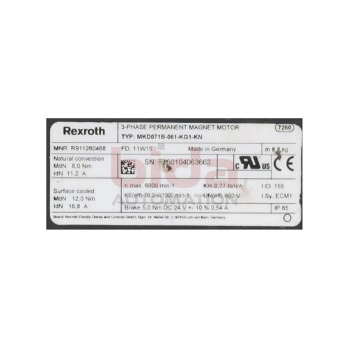 Rexroth MKD071B-061-KG1-KN 3 Phase Permanent Magnet Motor 24V