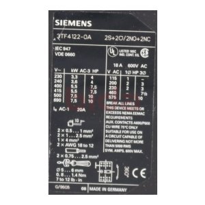 Siemens 3TF4122-0A Schütz Contector 600V 18A