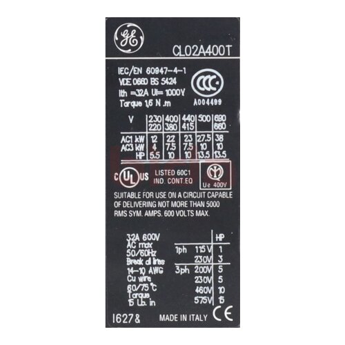 GE General Electric CL02A400T Sch&uuml;tz Contactor