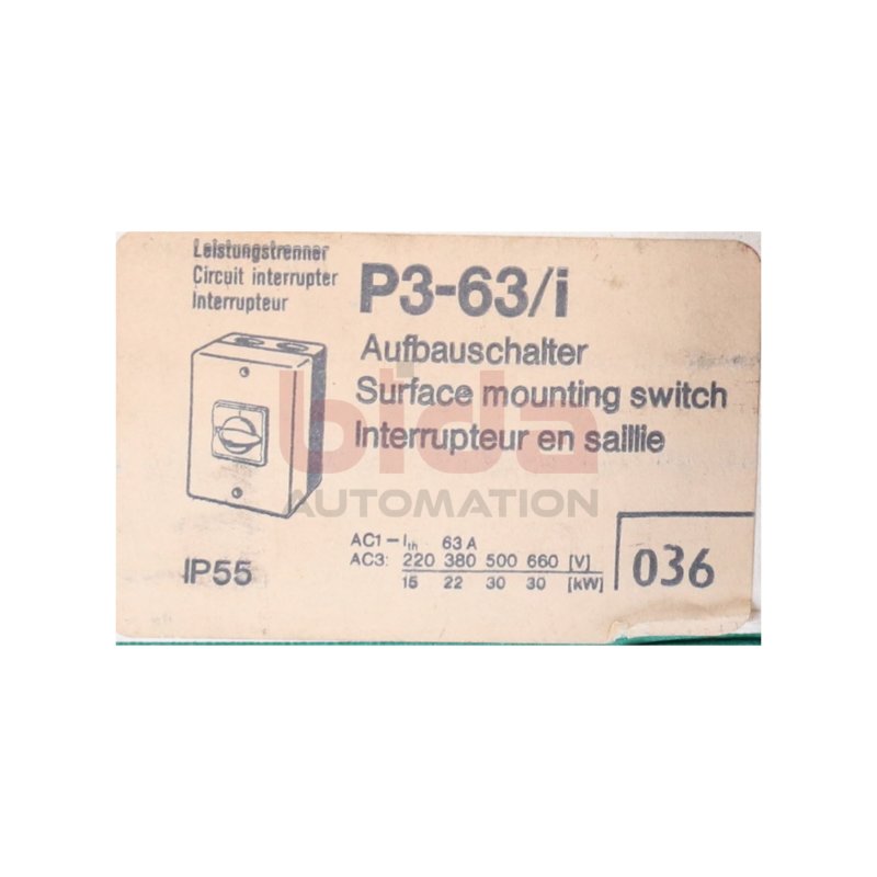 Moeller P3-63/i Aufbauschalter surface mounting switch 63A 220V