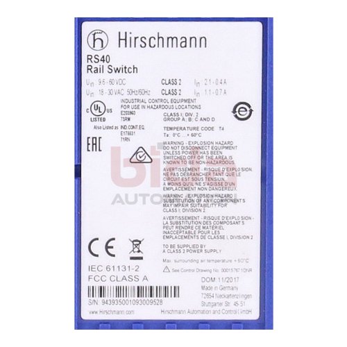 Hirschmann RS40 (RS40-0009CCCCSDAEHH09.0.10) Schienenweiche 18-30 VAC