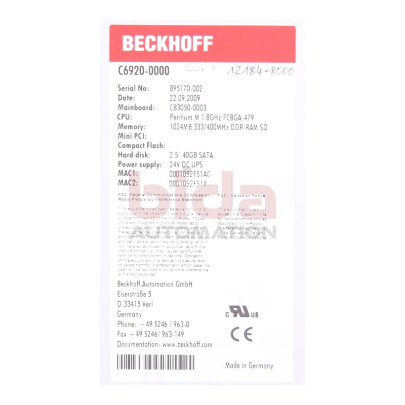 Beckhoff C6920-0000 Industrie-PC 24V