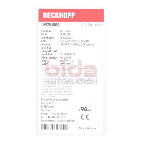 Beckhoff C6920-0000 Industrie-PC 24V