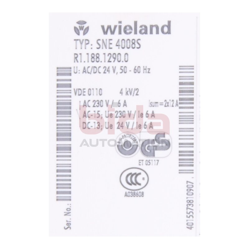 WIELAND SNE 4008S Sicherheitsrelais / Safety Relay 230V 6A
