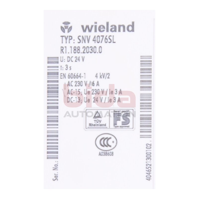 Wieland Electric SNV4076SL (R1.188.2030.0) Ger&auml;t zur &Uuml;berwachung von sicherheitsgerichteten Stromkreisen / Device for monitoring safety-related circuits 24V