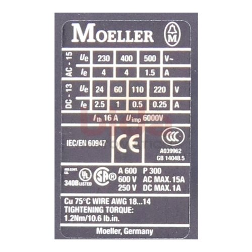 Moeller DIL AC-22 Hilfssch&uuml;tz / Auxiliary Contactor 600V 15A