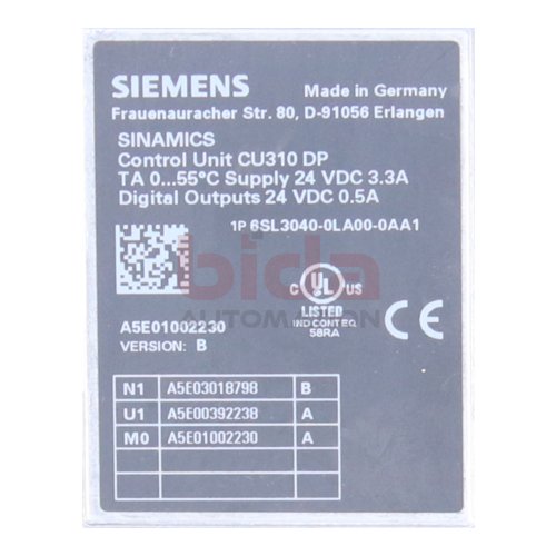 Siemens 6SL3 040-0LA00-0AA1 / 6SL3040-0LA00-0AA1 SINAMICS S120 Control Unit CU310 24VDC 3.3A
