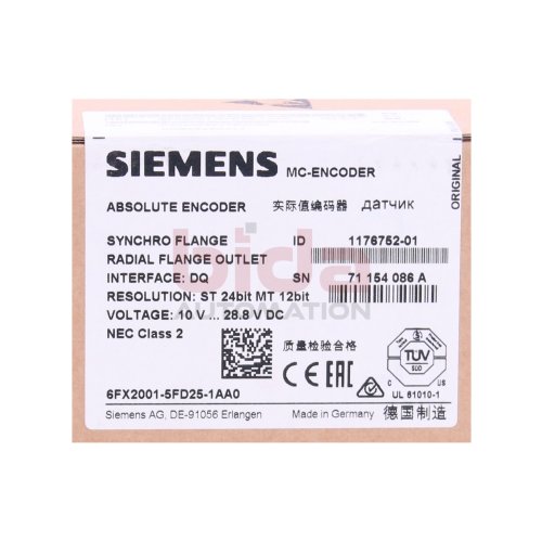 Siemens 6FX2001-5FD25-1AA0 / 6FX2 001-5FD25-1AA0 Absolutwertgeber Multi-Turn 10V...28,8VDC