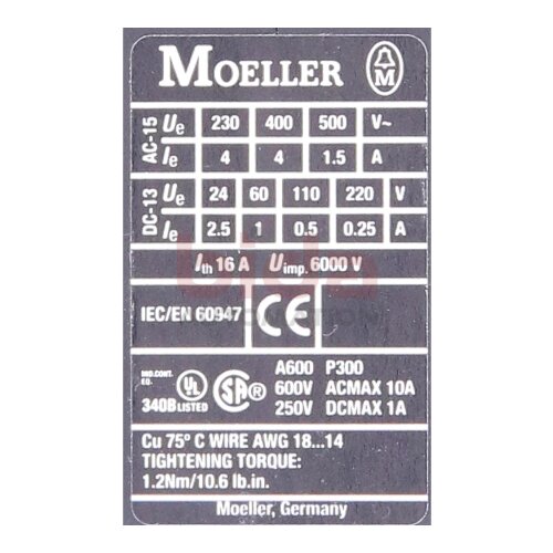Moeller DIL A-XHIC04 Hilfsschalterblock / Auxiliary Switch Block 600V 10A