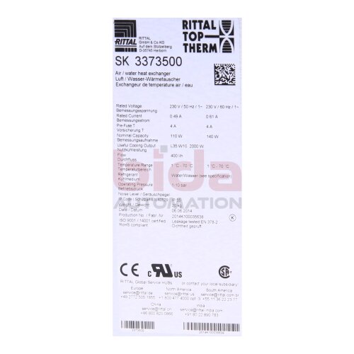 Rittal SK3373500 Luft / Wasser-W&auml;rmetaucher 230V 4A 1-10bar