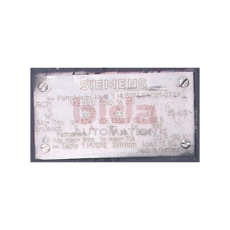 Siemens 1HU3074-0AC01-0ZZ9 / 1HU3 074-0AC01-0ZZ9 Permanent Magnet Motor
