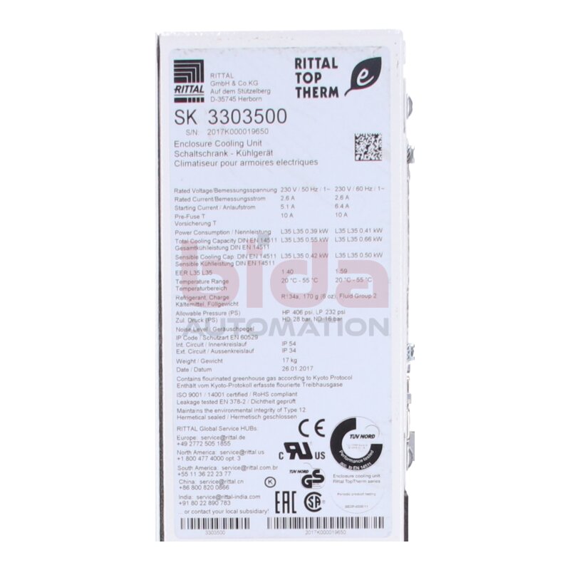 Rittal SK 3303500 Schaltschrank-K&uuml;hlger&auml;t / Enclosure Cooling Unit 230V 10A
