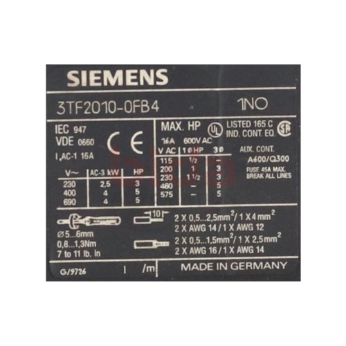 Siemens 3TF2010-0FB4 Sch&uuml;tz Contector 16A 600V