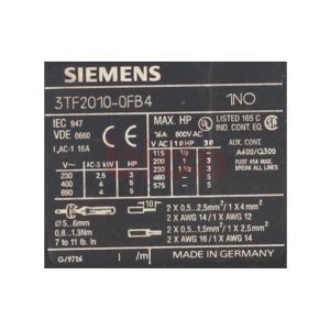 Siemens 3TF2010-0FB4 Schütz Contector 16A 600V