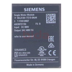 Siemens 6SL3120-1TE15-0AA4 / 6SL3 120-1TE15-0AA4 SINAMICS...