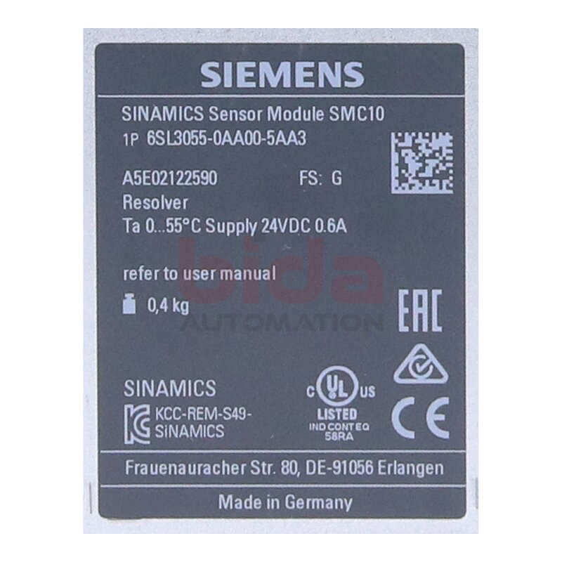 Siemens 6SL3055-0AA00-5AA3 / 6SL3 055-0AA00-5AA3 SINAMICS S120 Sensor Module SMC10