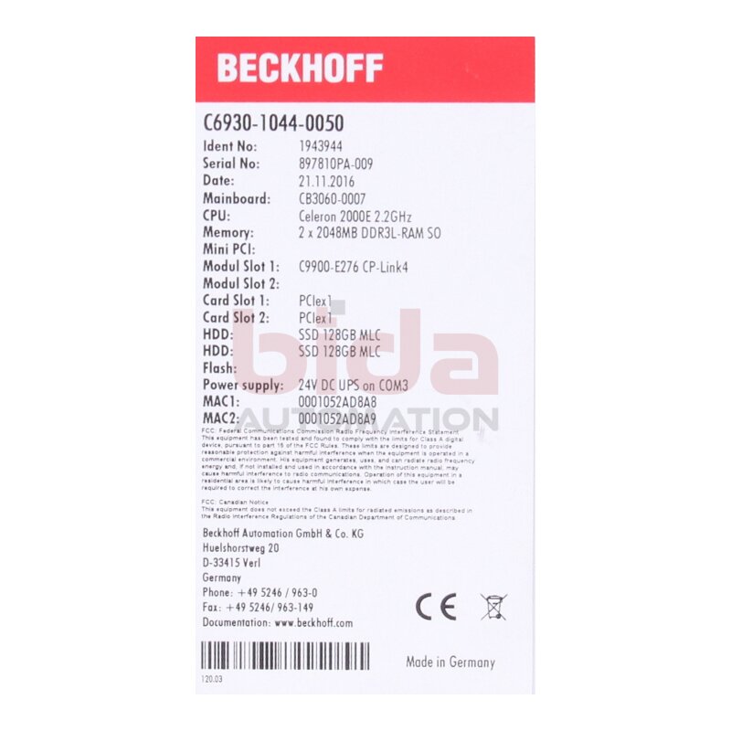 Beckhoff C6930-1044-0050 Industrie PC 24V
