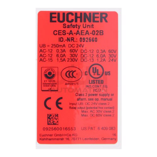 Euchner CES-A-AEA-02B (092560) Sicherheitseinheit / Safety unit 24V