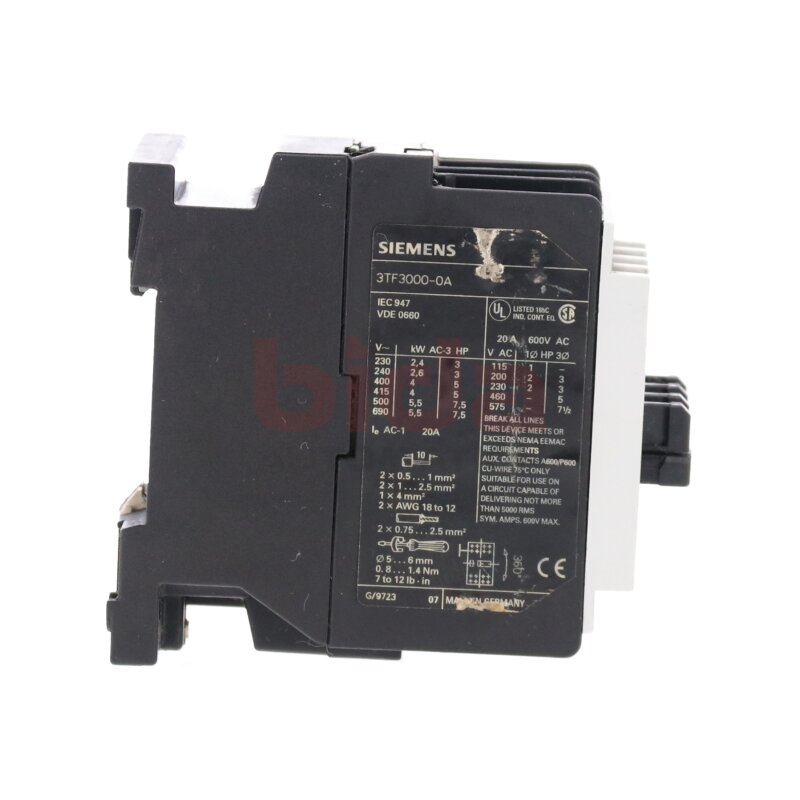 Siemens 3TF3000-0A Leistungssch&uuml;tz Power Contactor 20A 600V