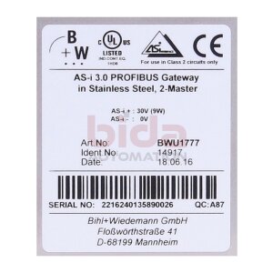 Bihl+Wiedemann BWU1777 AS-i 3.0 Profibus Gateway in...