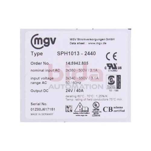 mgv SPH1013-2440 Einbaunetzteil / Built-in power supply 24V 40A