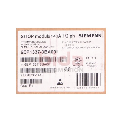 Siemens 6EP1337-3BA00 / 6EP1 337-3BA00 SITOP PSU100M 40A  24V