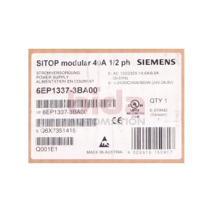 Siemens 6EP1337-3BA00 / 6EP1 337-3BA00 SITOP PSU100M 40A...