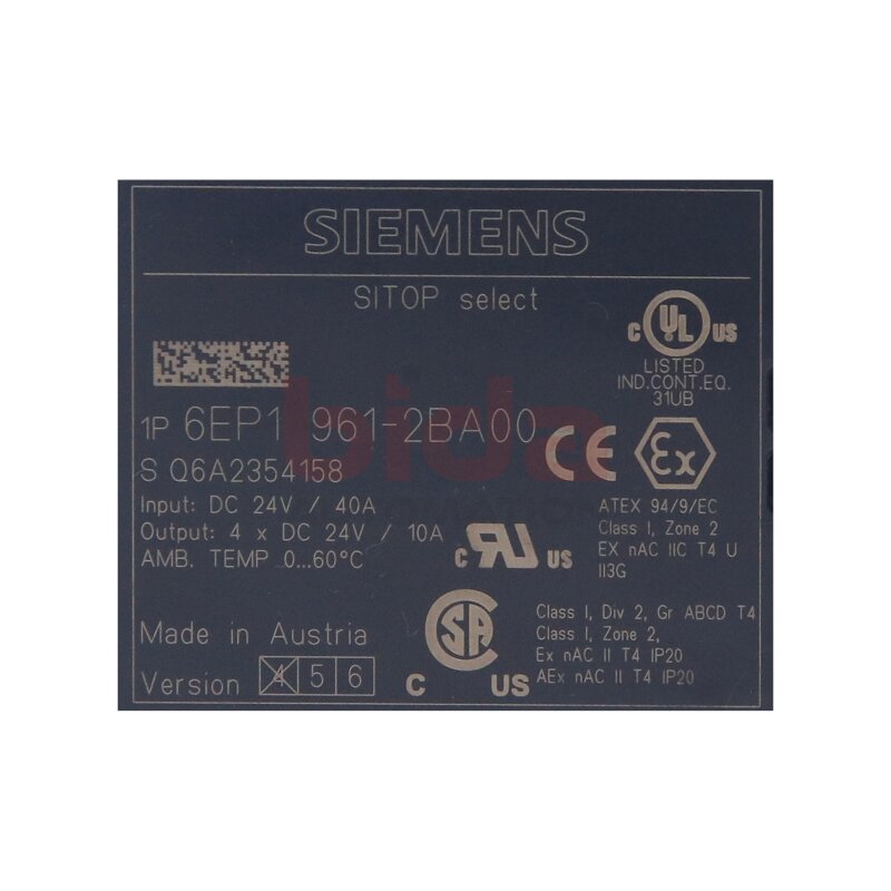 Siemens 6EP1961-2BA00 / 6EP1 961-2BA00 SITOP select Diagnostics module 24V 10A
