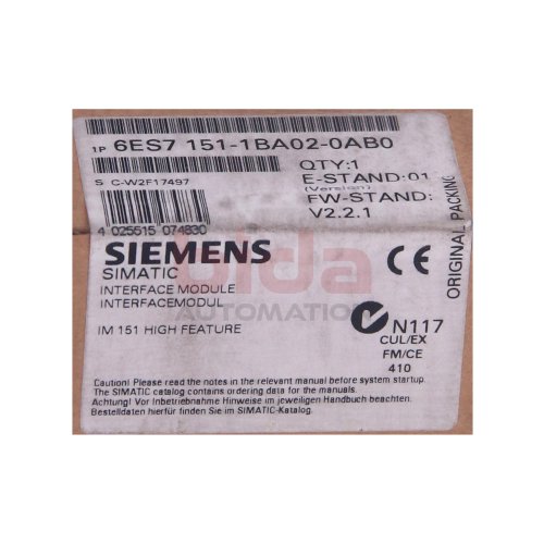 Siemens 6ES7151-1BA02-0AB0 / 6ES7 151-1BA02-0AB0 SIMATIC DP, Interface-Modul IM151-1
