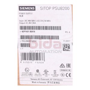 Siemens 6EP1437-3BA10 / 6EP1 437-3BA10 SITOP PSU8200 24V/40A