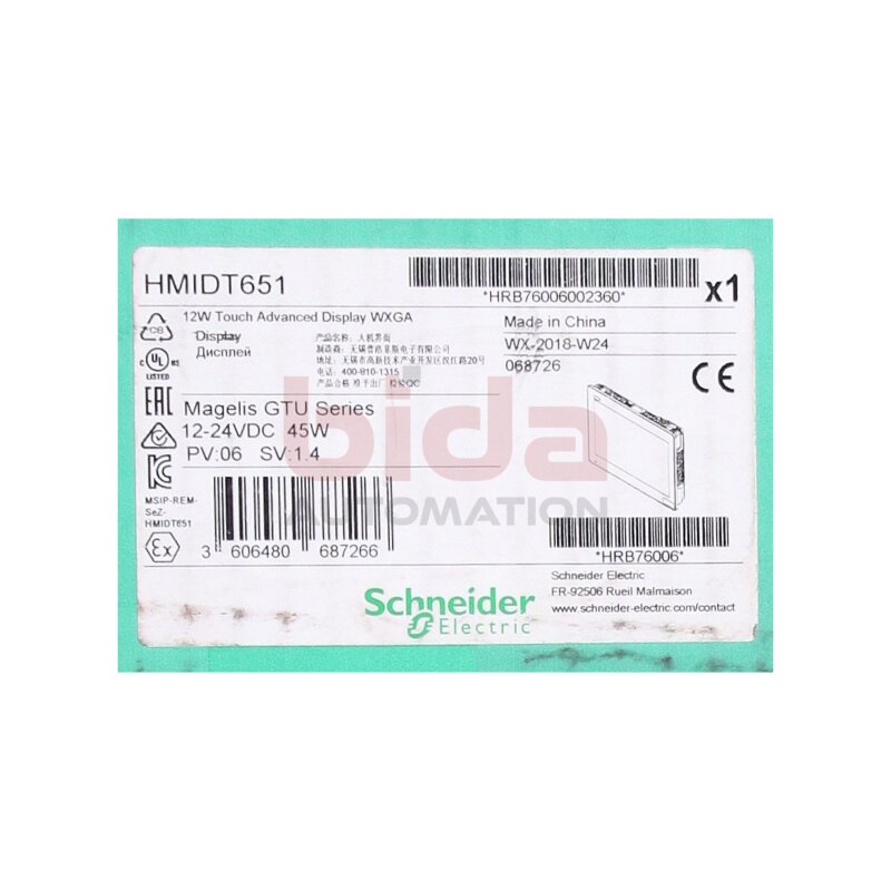 Schneider HMIDT651   Display 12" W Touch Advanced Display WXGA 12-24VDC