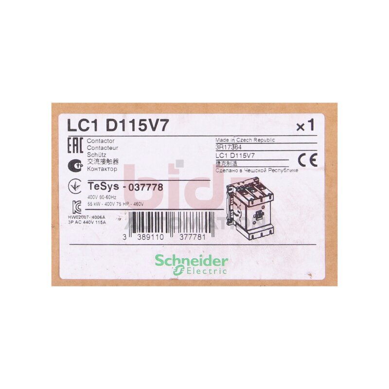 Schneider LC1D115V7 Leistungssch&uuml;tz / Power Contactor 400V  55kW