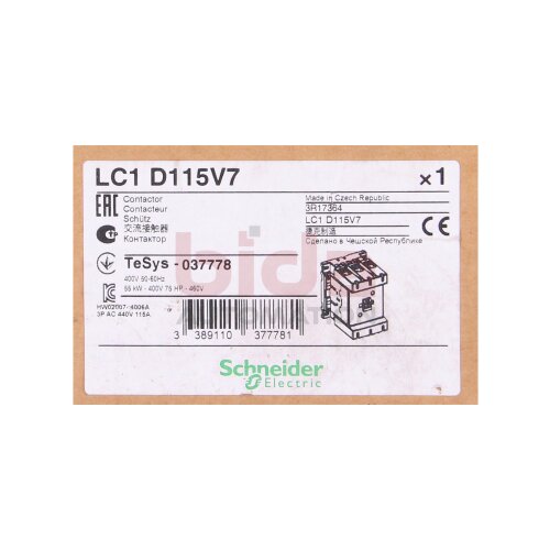 Schneider LC1D115V7 Leistungssch&uuml;tz / Power Contactor 400V  55kW
