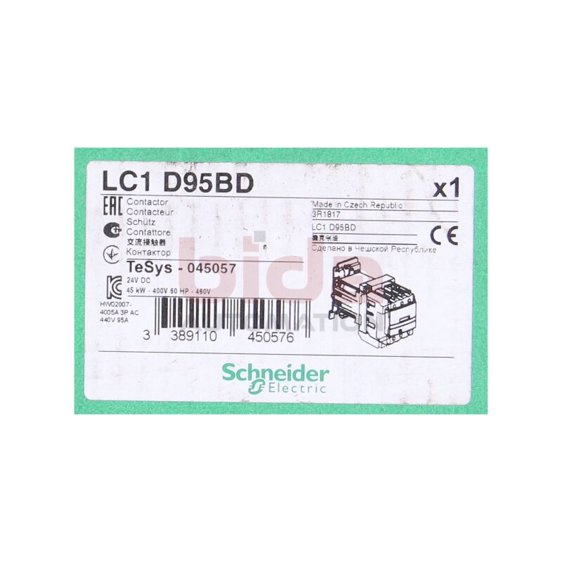 Schneider LC1D95BD Leistungssch&uuml;tz / Power Contactor 24VDC