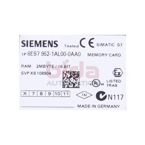 Siemens 6ES7952-1AL00-0AA0 / 6ES7 952-1AL00-0AA0 SIMATIC S7, RAM Speicherkarte / Memory Card 2MB