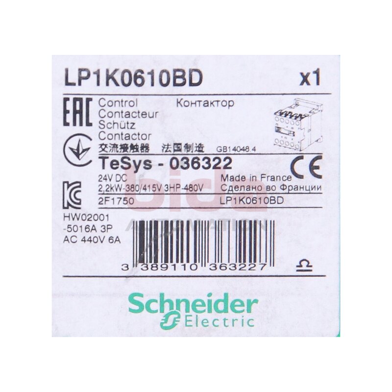 Schneider LP1K0610BD Leistungssch&uuml;tz / Power Contactor 24 VDC 6A
