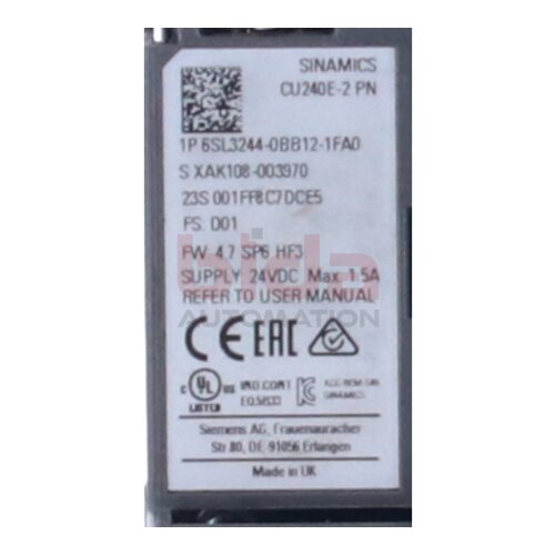 Siemens 6SL3244-0BB12-1FA0 / 6SL3 244-0BB12-1FA0 SINAMICS G120 Control Unit CU240E-2 PN 24V DC
