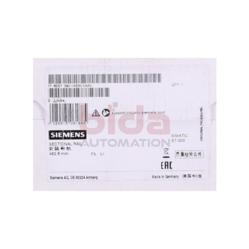 Siemens 6ES7390-1AE80-0AA0 / 6ES7 390-1AE80-0AA0 SIMATIC S7-300, Profilschiene / Profile rail