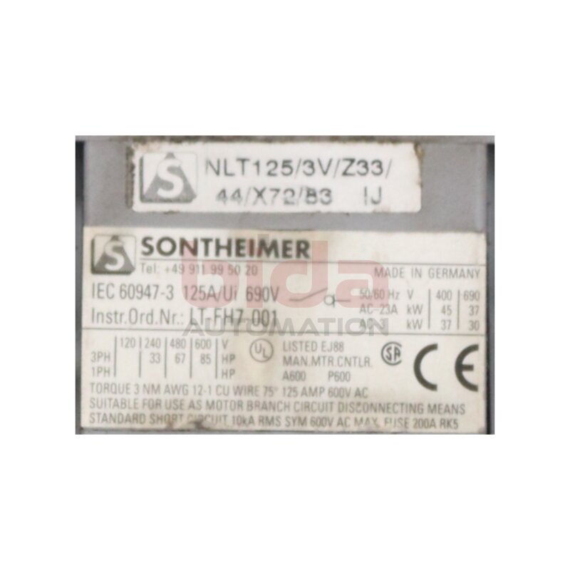 Sontheimer LT-FH7-001 Hauptschalter main switch 125A 690V