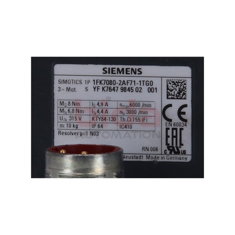 Siemens 1FK7080-2AF71-1TG0 / 1FK7 080-2AF71-1TG0 SIMOTICS S Synchronmotor